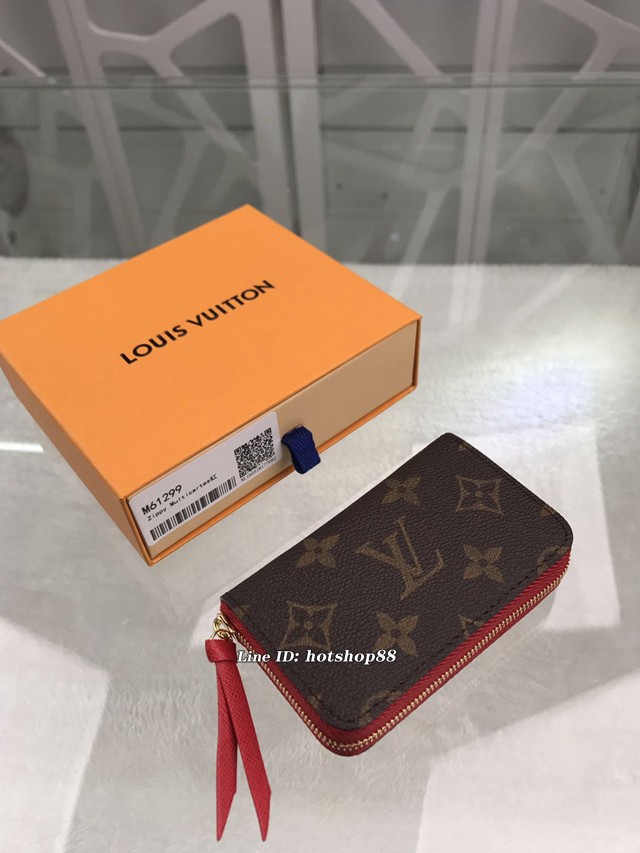 路易威登LV錢包 M61299紅 LV專櫃新款拉鎖開閉式卡片盒 LV老花拉鏈短夾錢包 xxlv3113